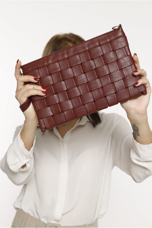 Bordo El Örgüsü Portföy Clutch Çanta