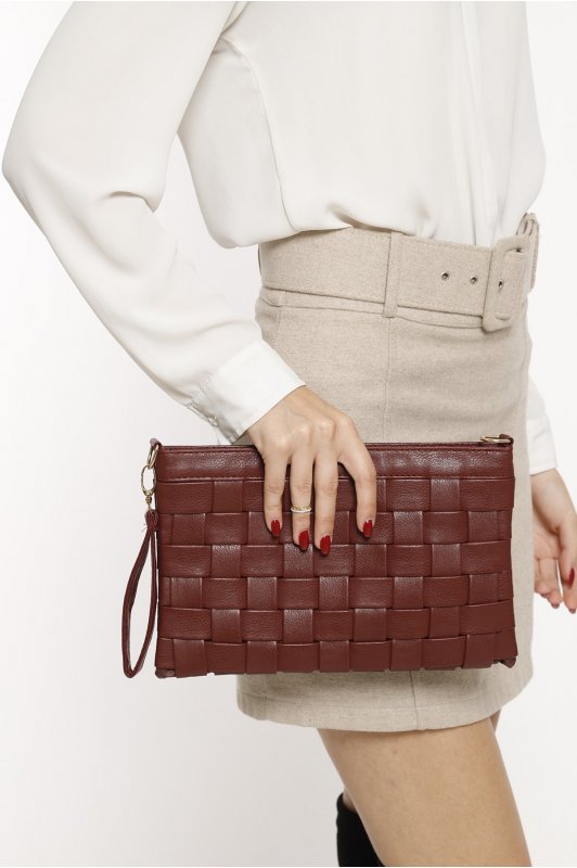 Bordo El Örgüsü Portföy Clutch Çanta