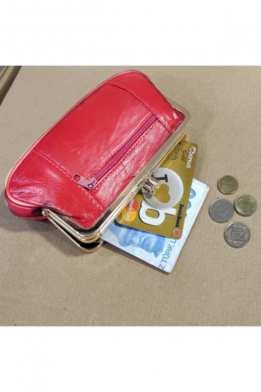 Hakiki Deri Büyük Kırmızı Bozuk Para Cüzdanı