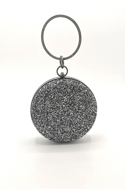 Pullu Mıxgümüş Yuvarlak Clutch Abiye Çanta