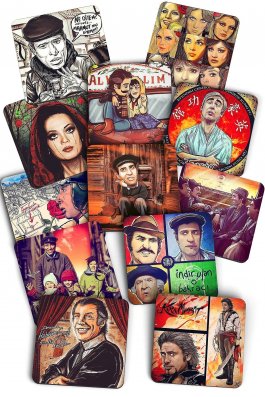 12 Adet Yeşilçam, Nostaljik, Dekoratif Bardak Altlığı