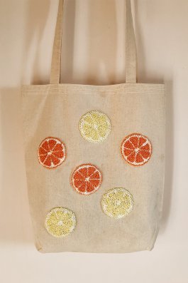 Limon Portakal Desenli Punch Işleme Kanvas Bez Çanta