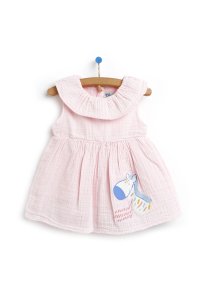 Eğlenceli Gün Kız Bebek Baskılı Müslin Elbise